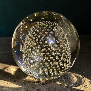 Controlled Bubble Art Glass Sphere or Paperweight Polished Bottom 5" *read